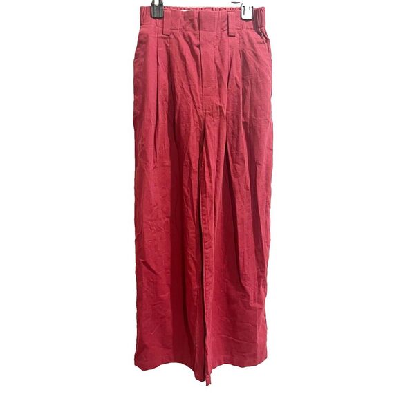 Halara Womens Red Poplin Square Pants XS Wide Leg Cotton Hi Rise Pleated Zip NWT - Picture 1 of 8
